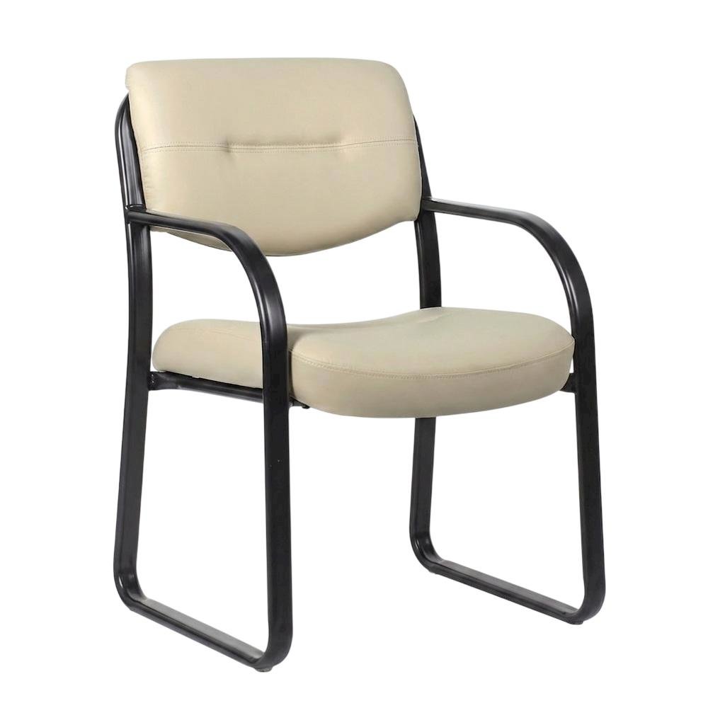 LeatherPlus Armless Side Chair with Sled Base, Desk Chair No Wheels, Beige
