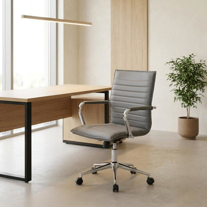 Vinyl Mid-Back Hospitality Chair with Adjustable Arms and a Chrome Base