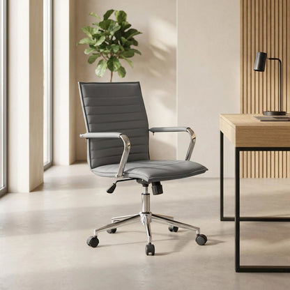 Vinyl Mid-Back Hospitality Chair with Adjustable Arms and a Chrome Base
