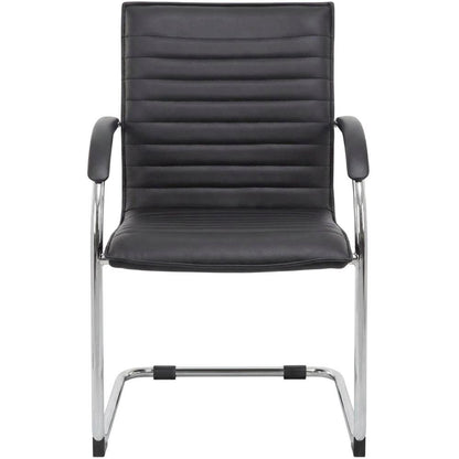 Vinyl-Upholstered Mid-Back Office Guest Chair with Chrome Cantilever Base, Set of 2
