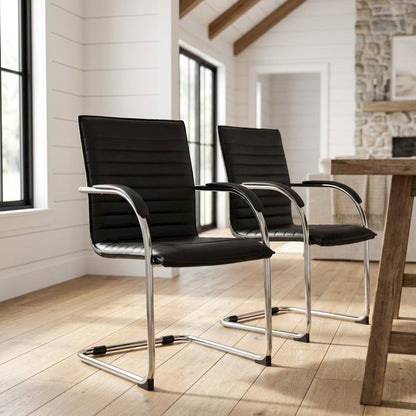 Vinyl-Upholstered Mid-Back Office Guest Chair with Chrome Cantilever Base, Set of 2