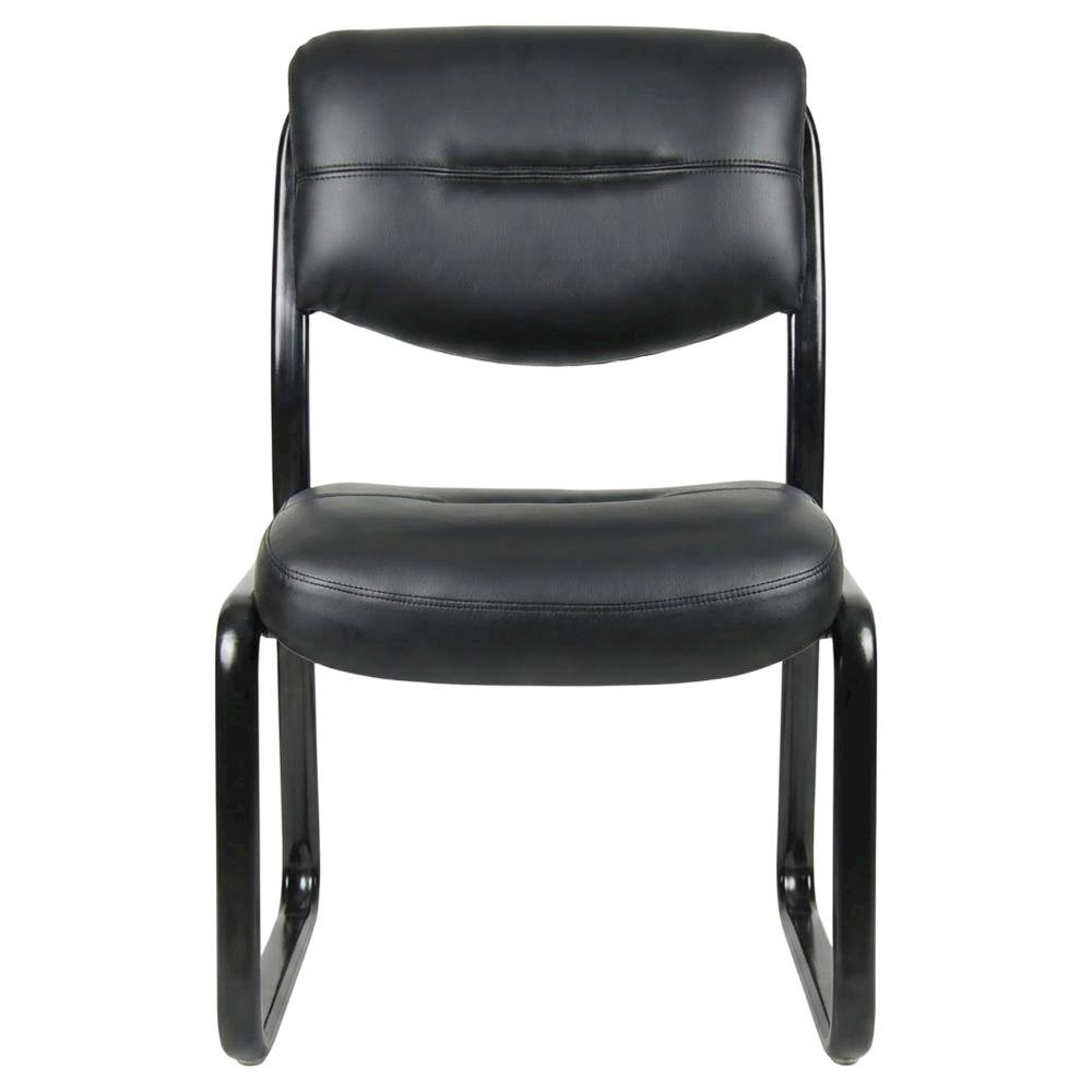 LeatherPlus Armless Side Chair with Sled Base, Desk Chair No Wheels, Black