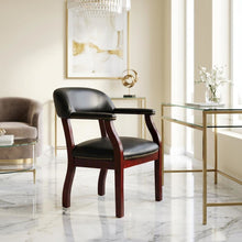 Caressoft Vinyl Captain's Chair with Mahogany Four-Leg Base, Low-Back Style