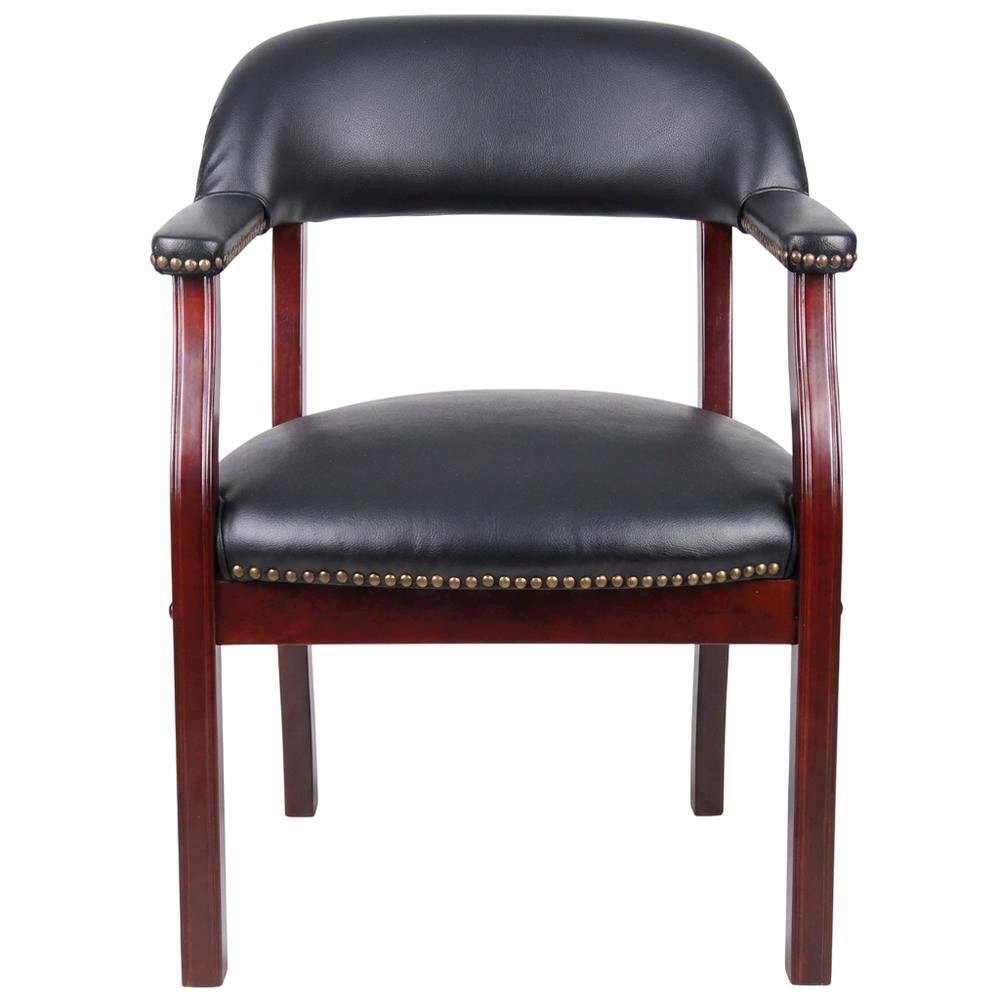Caressoft Vinyl Captain's Chair with Mahogany Four-Leg Base, Low-Back Style