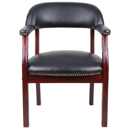 Caressoft Vinyl Captain's Chair with Mahogany Four-Leg Base, Low-Back Style
