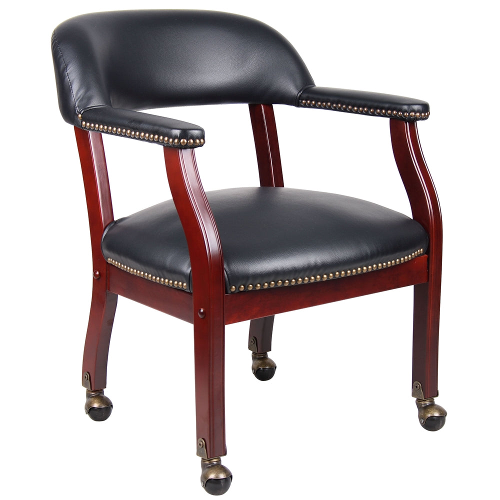 Boss Captain's Chair In Black Vinyl W/ Casters