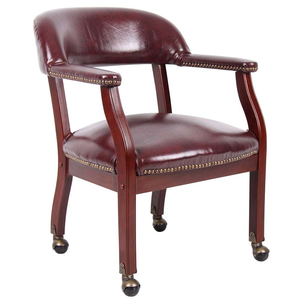 Boss Captain's Chair In Burgundy Vinyl W/ Casters