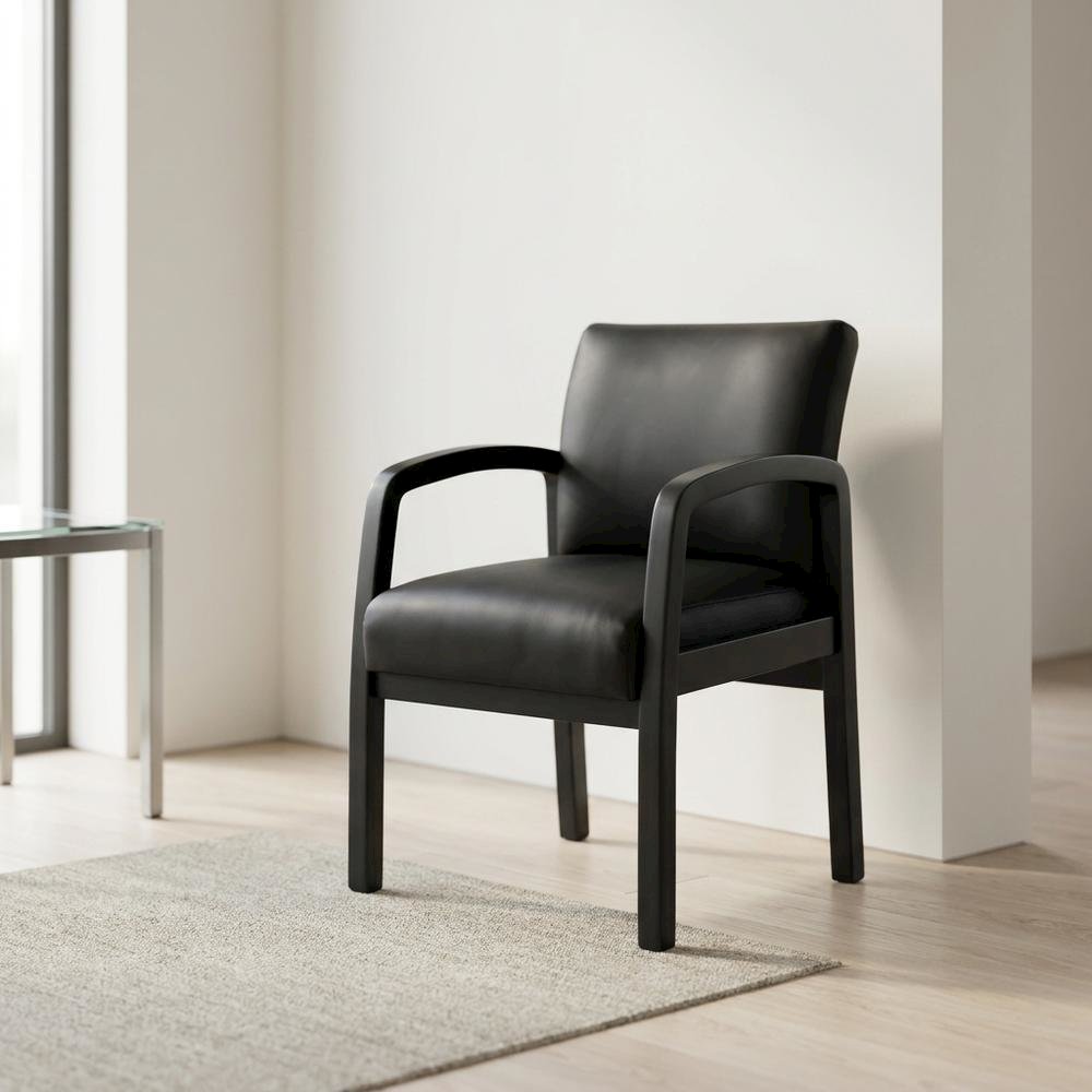 LeatherPlus Guest Chair with Tool-Free Assembly and Wooden 4-Leg Base,