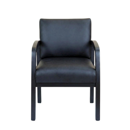 LeatherPlus Guest Chair with Tool-Free Assembly and Wooden 4-Leg Base,
