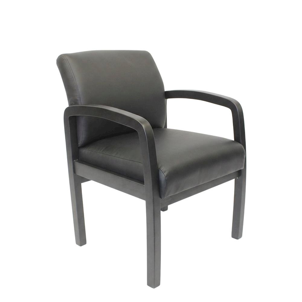 LeatherPlus Guest Chair with Tool-Free Assembly and Wooden 4-Leg Base,