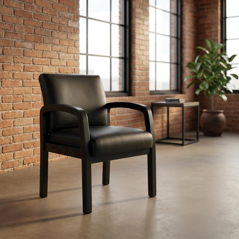 LeatherPlus Guest Chair with Tool-Free Assembly and Wooden 4-Leg Base,