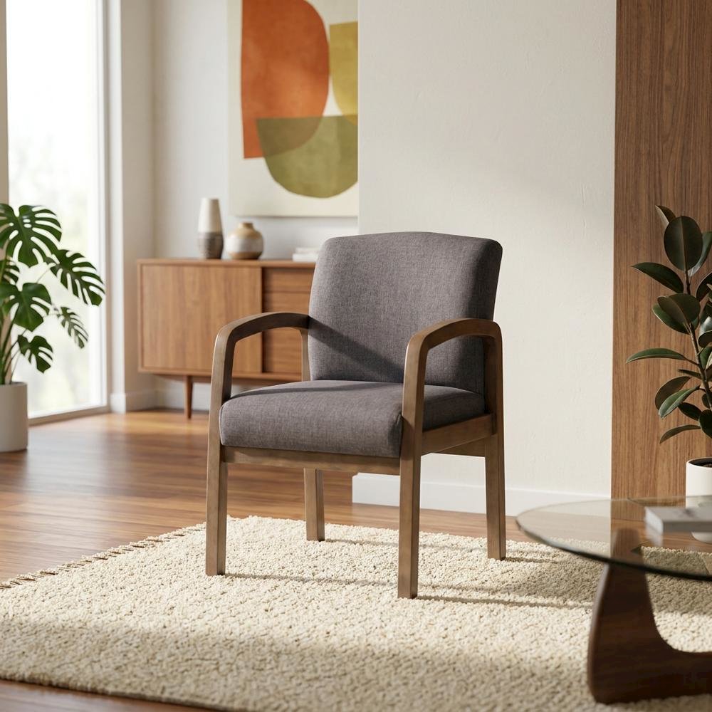 Linen-Upholstered Guest Chair with Tool-Free Assembly and Driftwood Base