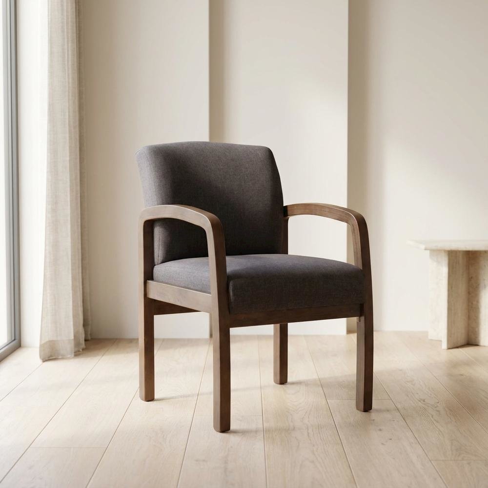 Linen-Upholstered Guest Chair with Tool-Free Assembly and Driftwood Base