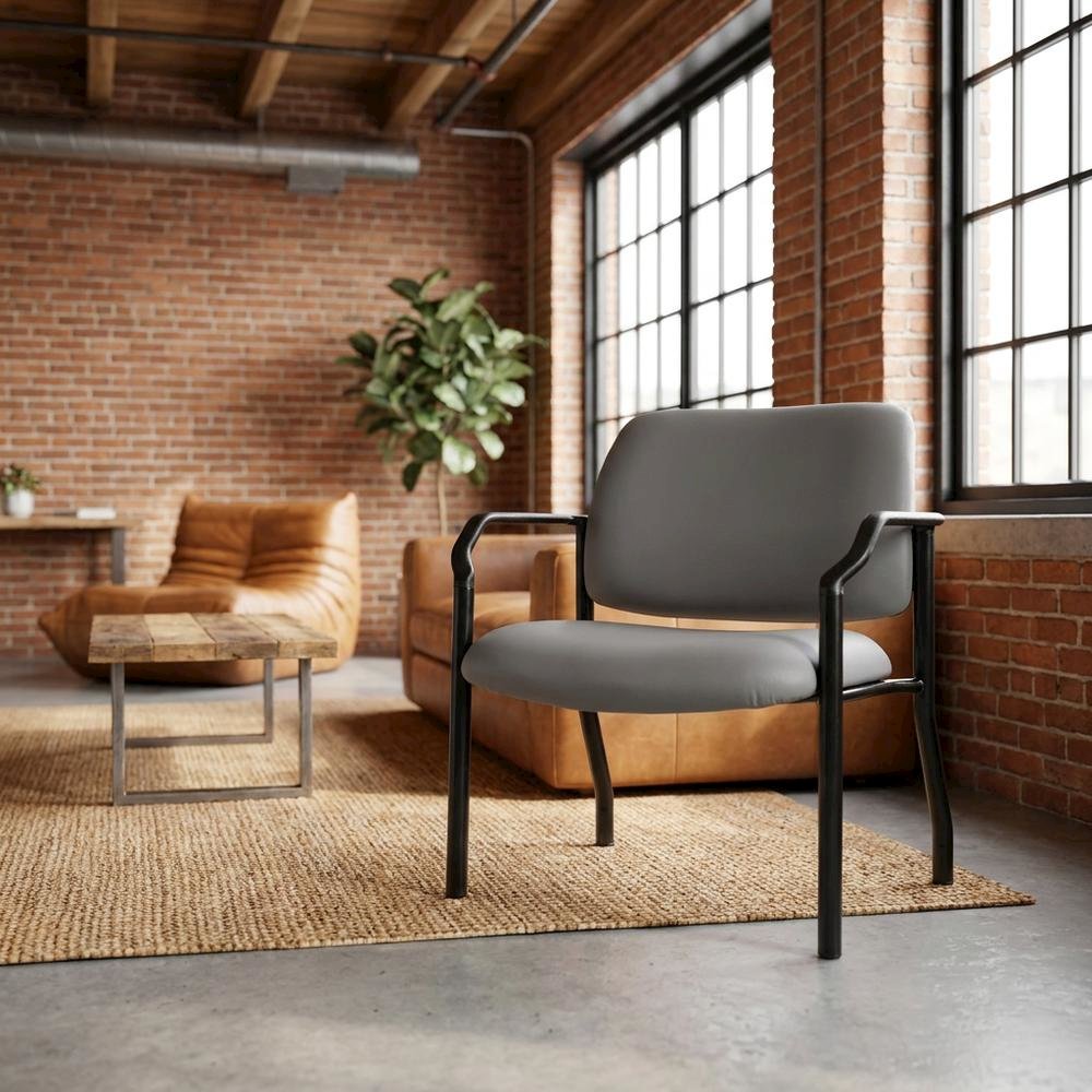 Vinyl-Upholstered Guest Chair with Arms and Steel Frame, 500 lb. Capacity, Grey