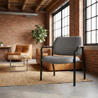 Vinyl-Upholstered Guest Chair with Arms and Steel Frame, 500 lb. Capacity, Grey