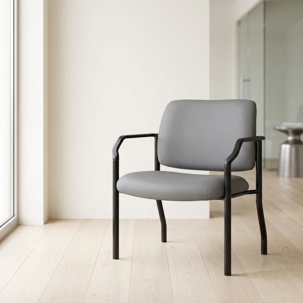 Vinyl-Upholstered Guest Chair with Arms and Steel Frame, 500 lb. Capacity, Grey
