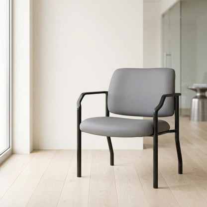 Vinyl-Upholstered Guest Chair with Arms and Steel Frame, 500 lb. Capacity, Grey