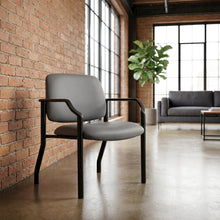 Vinyl Guest Chair with Arms and Steel 4-Leg Base for Living Room, Grey