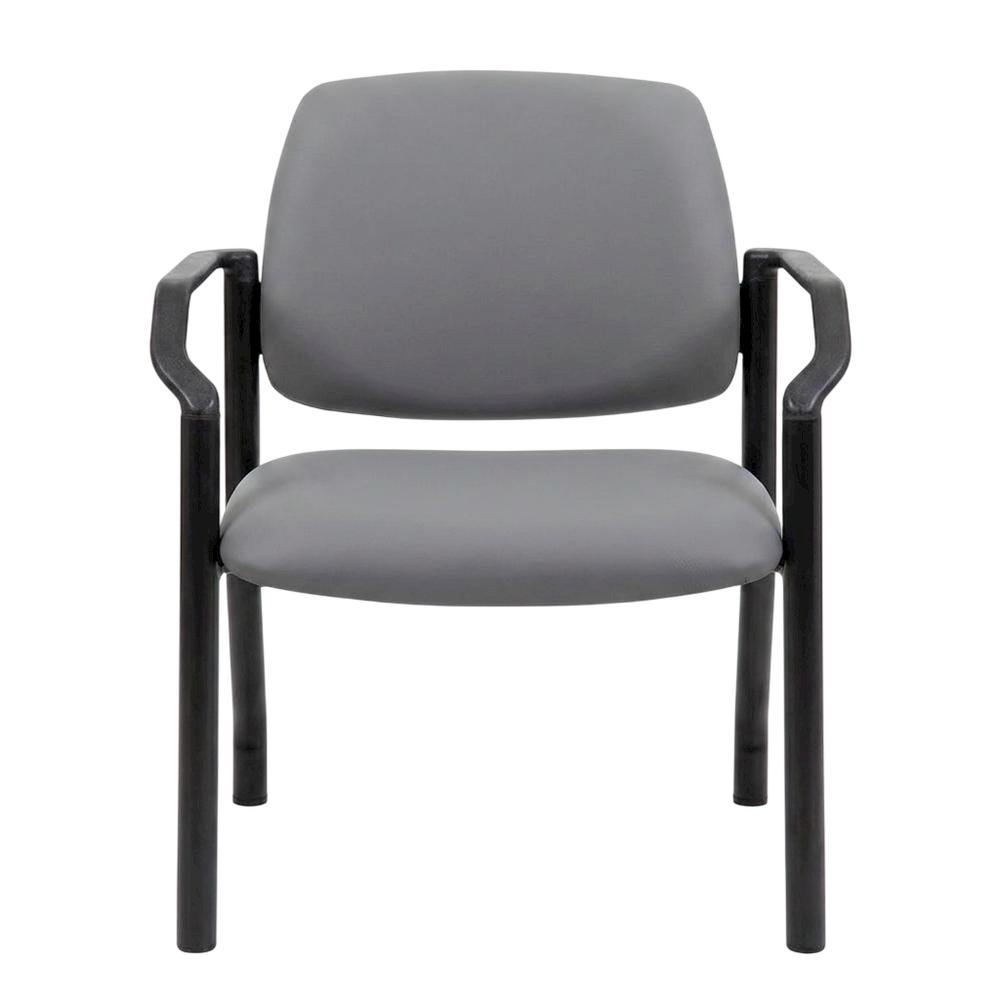 Vinyl Guest Chair with Arms and Steel 4-Leg Base for Living Room, Grey
