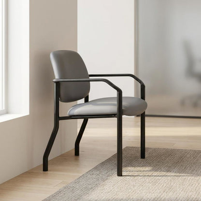 Vinyl Guest Chair with Arms and Steel 4-Leg Base for Living Room, Grey