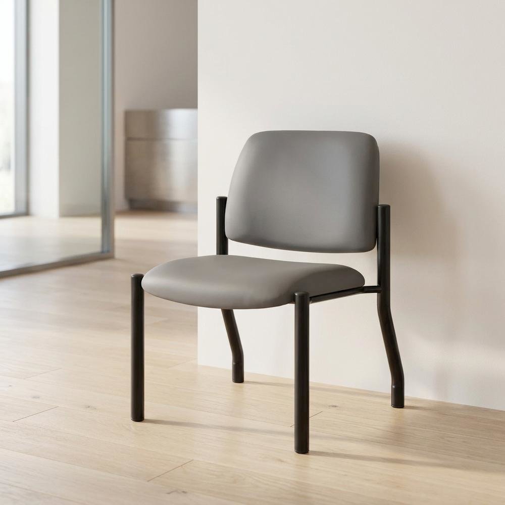 Vinyl Armless Guest Chair with 4-Leg Steel Base, 400 lb Capacity, Grey