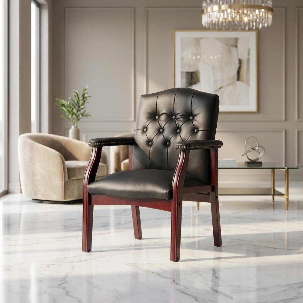 Caressoft Traditional Guest Chair with Arms and Mahogany Four-Leg Base