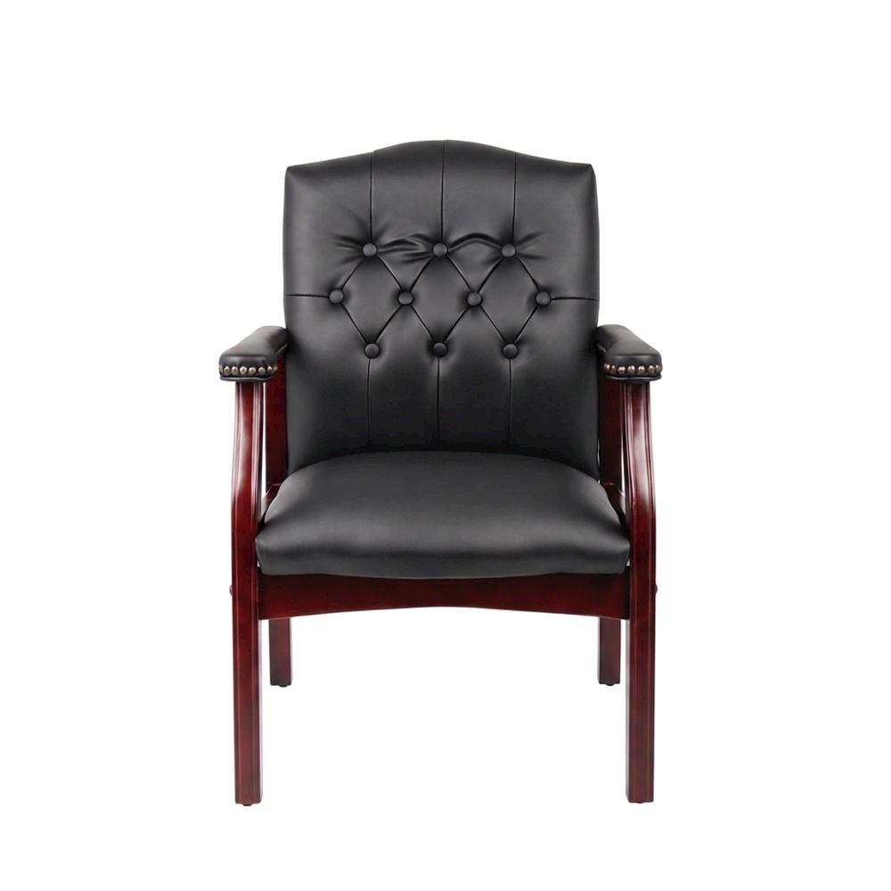 Caressoft Traditional Guest Chair with Arms and Mahogany Four-Leg Base