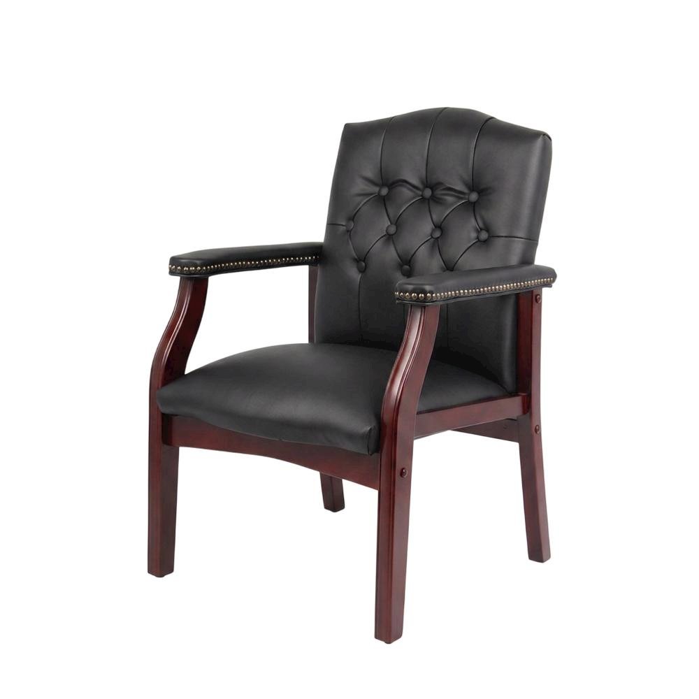 Caressoft Traditional Guest Chair with Arms and Mahogany Four-Leg Base