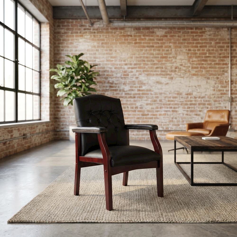 Caressoft Traditional Guest Chair with Arms and Mahogany Four-Leg Base