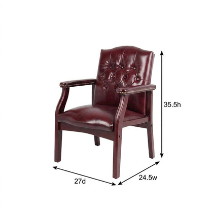 Vinyl Traditional Guest Chair with Mahogany Wood Four-Leg Base for Living Room