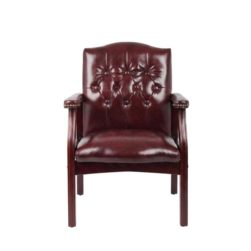 Vinyl Traditional Guest Chair with Mahogany Wood Four-Leg Base for Living Room