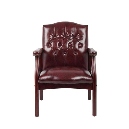 Vinyl Traditional Guest Chair with Mahogany Wood Four-Leg Base for Living Room