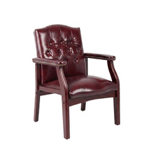 Vinyl Traditional Guest Chair with Mahogany Wood Four-Leg Base for Living Room