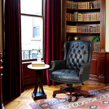 Black Faux Leather Office Chair, Executive Chair With Wood Accents On Base