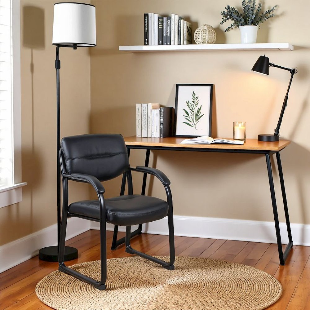 Black Guest Chair With Vinyl Seat, Office Chair No Wheels