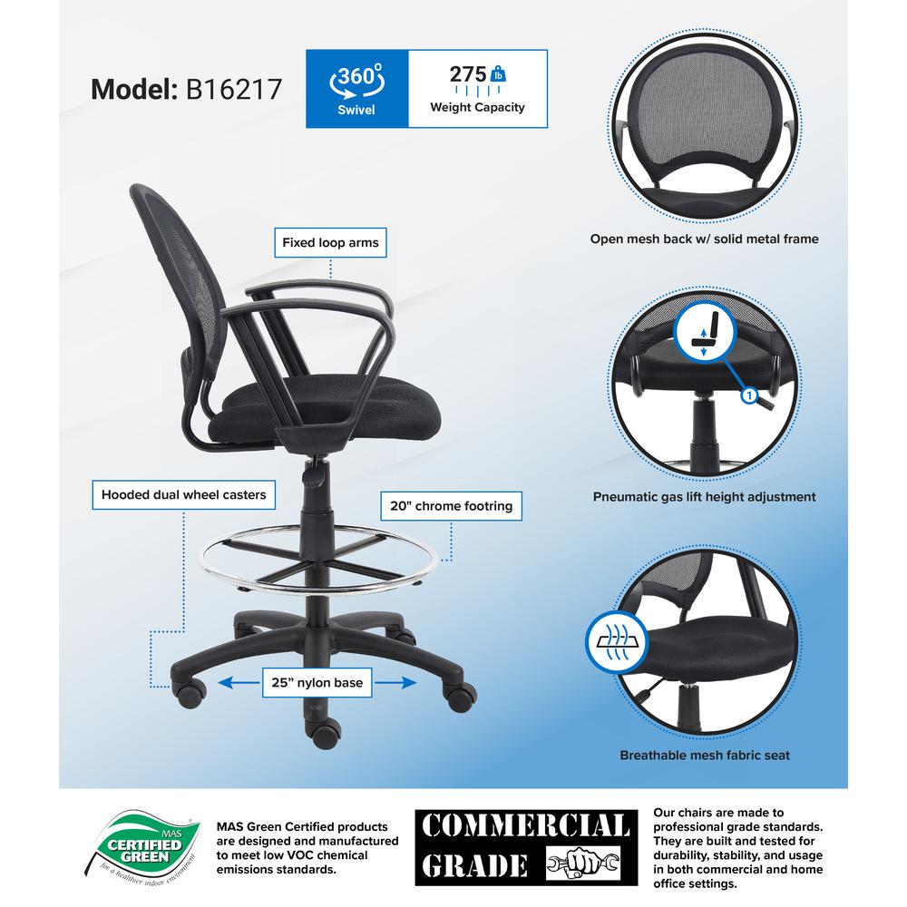 Boss Mesh Drafting Stool W/ Loop Arms