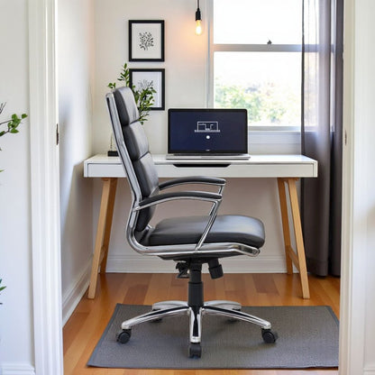 Black Desk Chair With Chrome Base, Modern Conference Room Chair With Wheels