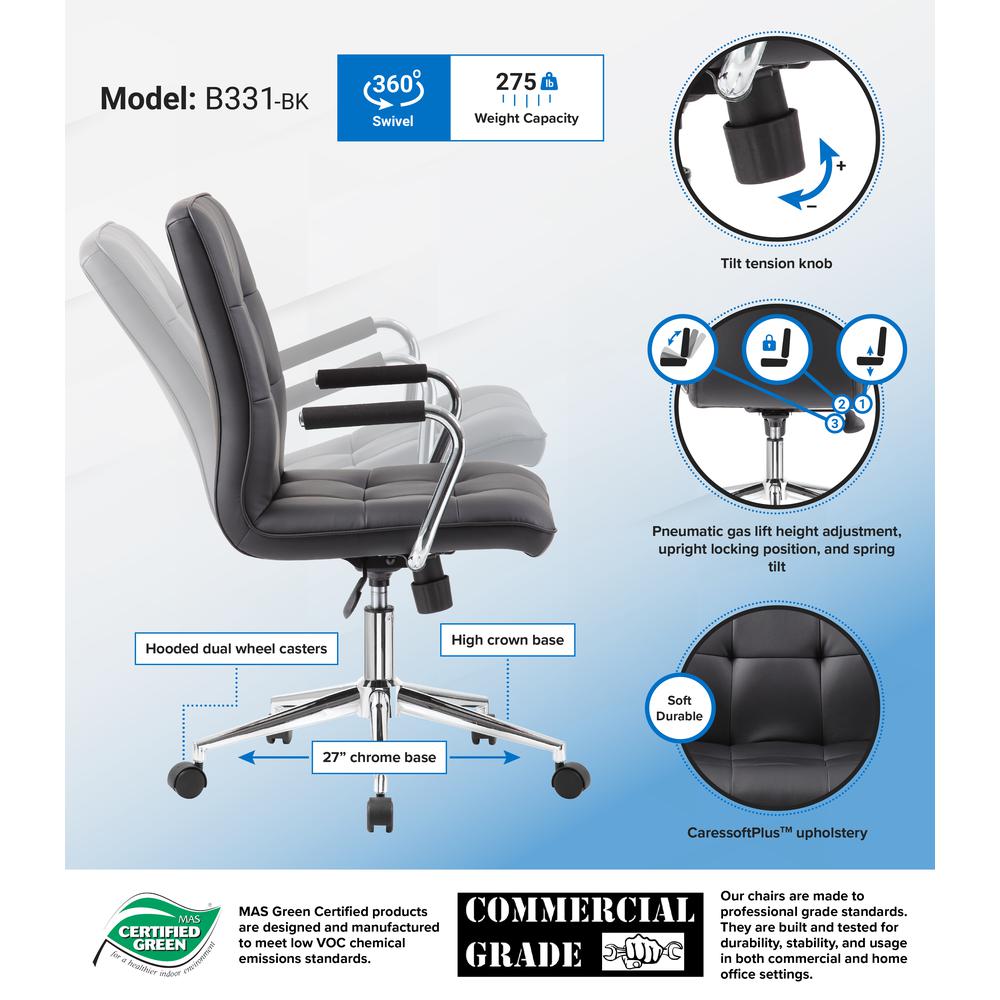 Boss Modern Office Chair w/Chrome Arms - Black