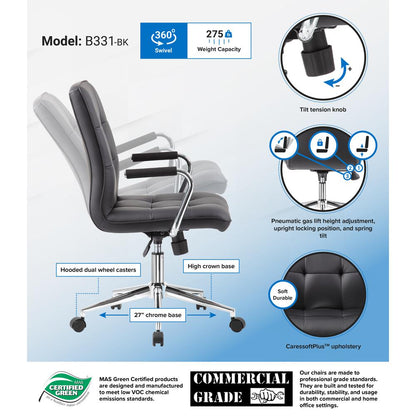 Boss Modern Office Chair w/Chrome Arms - Black