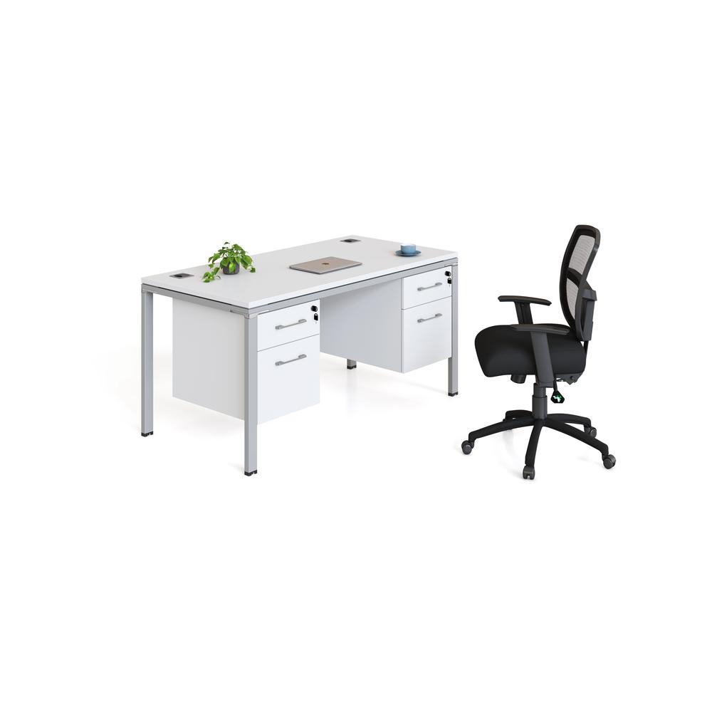 Single Desk With (2) Pedestals, 60" X 24" Desk Top, White