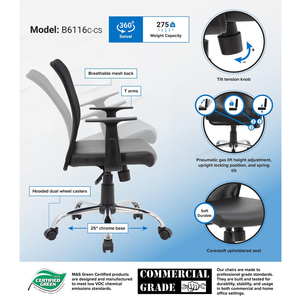 Boss Budget Mesh Task Chair W/ T-Arms