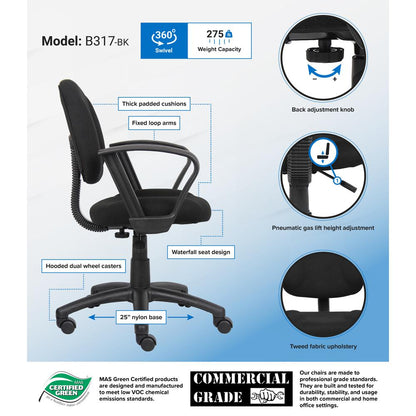 Boss Black  Deluxe Posture Chair W/ Loop Arms