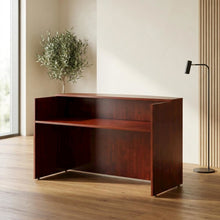 Mahogany Wood Reception Desk with Raised Panel Counter for Office with Storage
