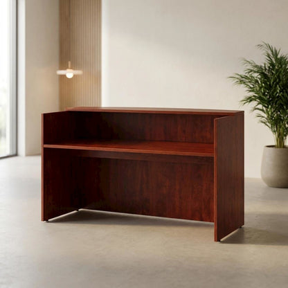 Mahogany Wood Reception Desk with Raised Panel Counter for Office with Storage