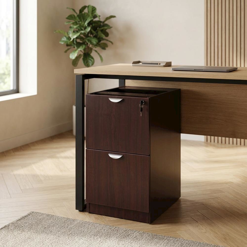 Mahogany Full Pedestal File Cabinet with File-over-File Storage Drawers