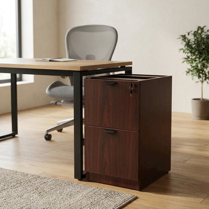 Mahogany Full Pedestal File Cabinet with File-over-File Storage Drawers