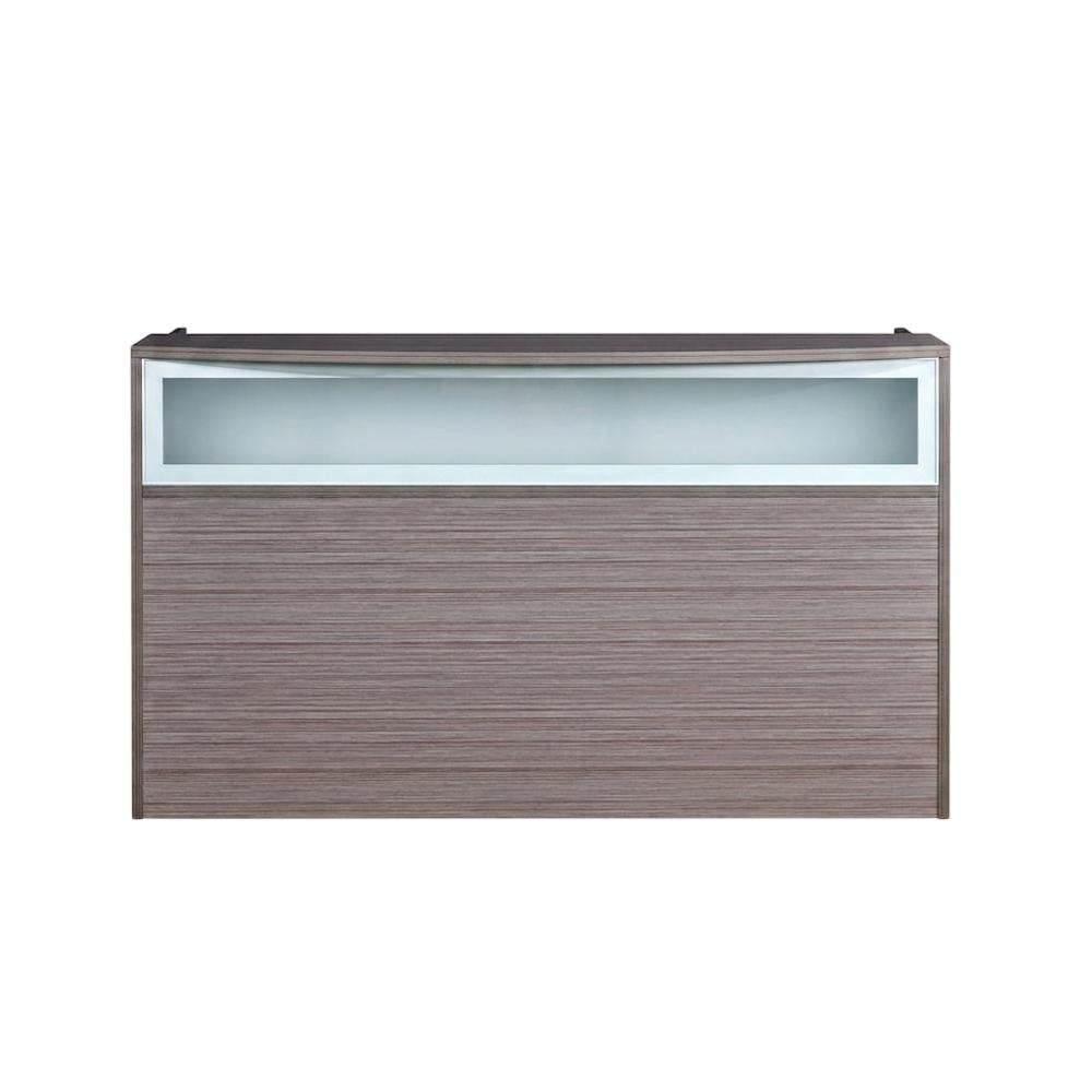 Wood Reception Desk with Frosted Glass Panel and Storage for Office, Driftwood