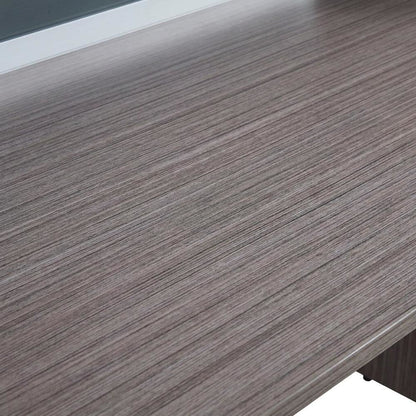 Wood Reception Desk with Frosted Glass Panel and Storage for Office, Driftwood