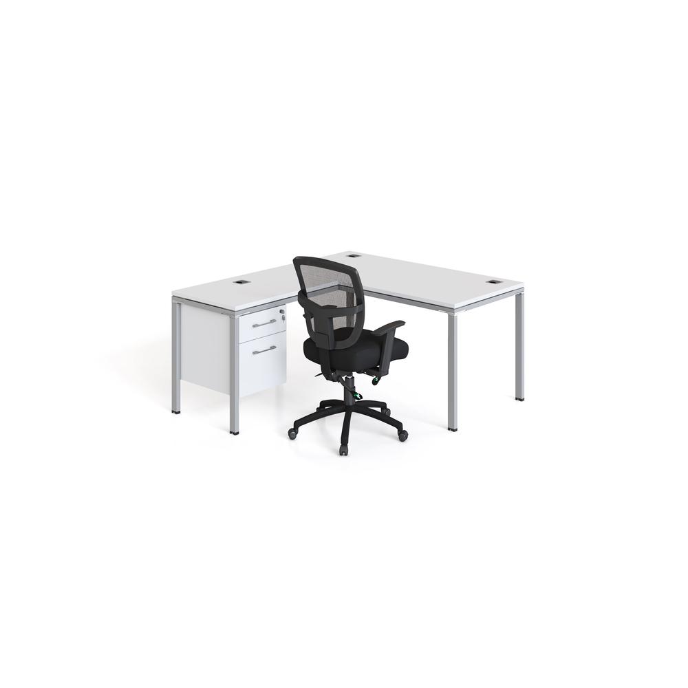 L Desk With Return And (1) Pedestal, 60" X 24" Desk Top (Ea), White