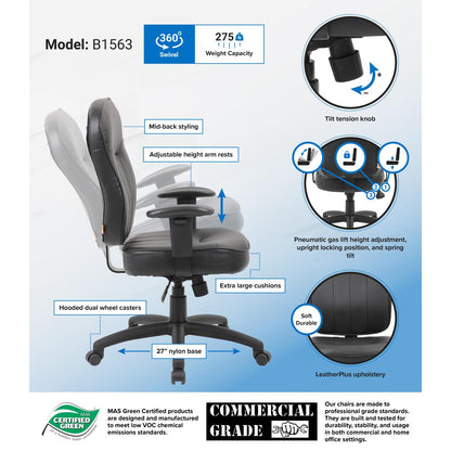Boss Black Leather Task Chair W/ Adjustable Arms